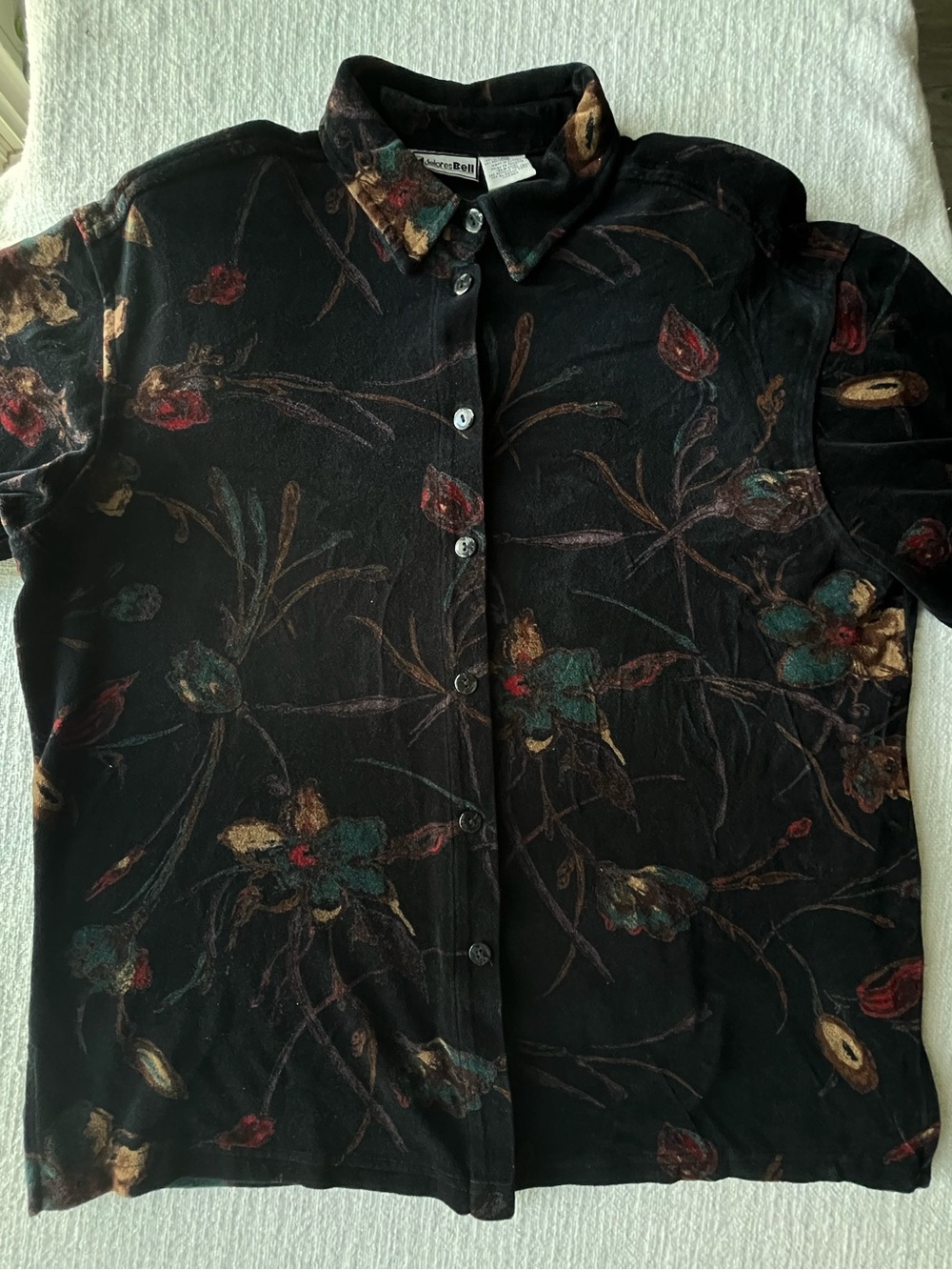 Vintage Delores Bell Velvet Floral Large 90s Whimsigoth Shoulder Pads Blouse